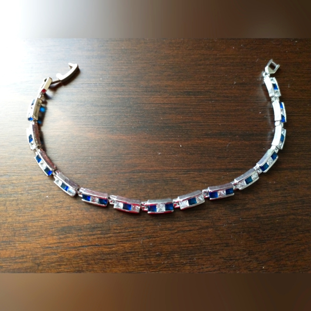 Imitation sapphire and diamond bracelet